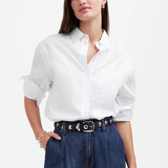 Madewell Button-Up Shirt Relaxed Fit Long Sleeve Top Eyelet White NWT Medium - Picture 1 of 9